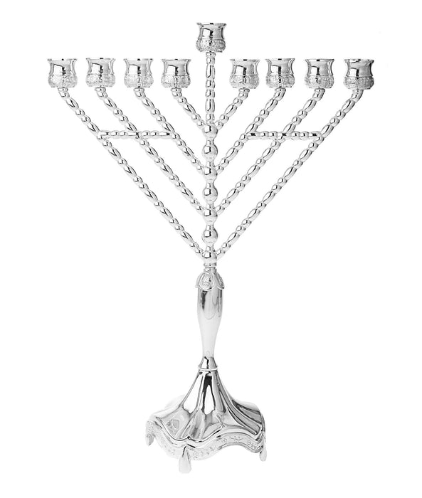 Silver Plated Menorah - Rambam / Chabad - Oil and Candle Menorah