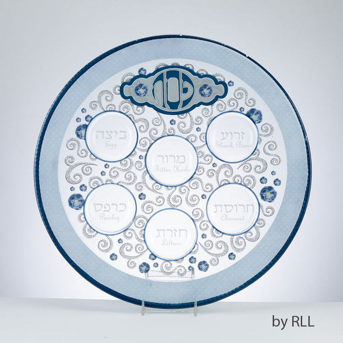 Blue Round Glass Seder Plate