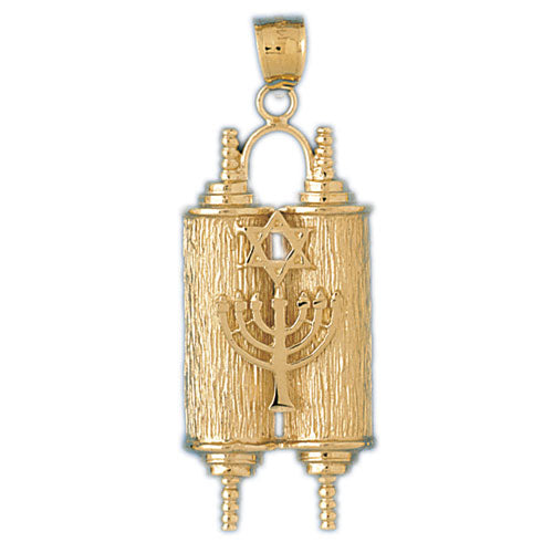 14K Gold Torah Embellished w/Menorah & Jewish Star Pendant Jewelry - Mitzvahland.com All your Judaica Needs!