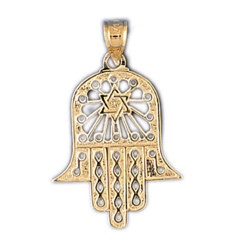 14K Gold Hamsa Hand Pendant w/Jewish Star Jewelry - Mitzvahland.com All your Judaica Needs!