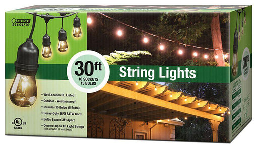 Sukkah Light 30 Feet,  10-Socket, 15 Bulbs - 5 extra Bulbs<BR>Outdoor String Light Set