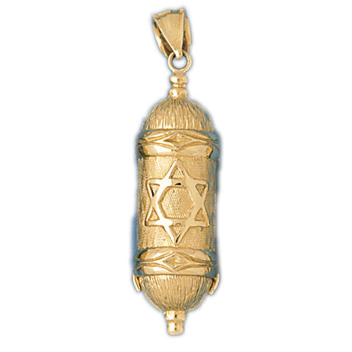 14Kt Gold 3D Mezuzah Pendant w/Star Of David Jewelry - Mitzvahland.com All your Judaica Needs!