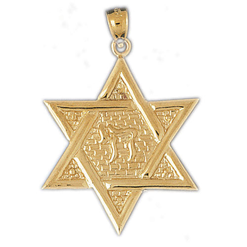 14Kt Yellow Gold Star of David w/Chai Life Pendant Jewelry - Mitzvahland.com All your Judaica Needs!