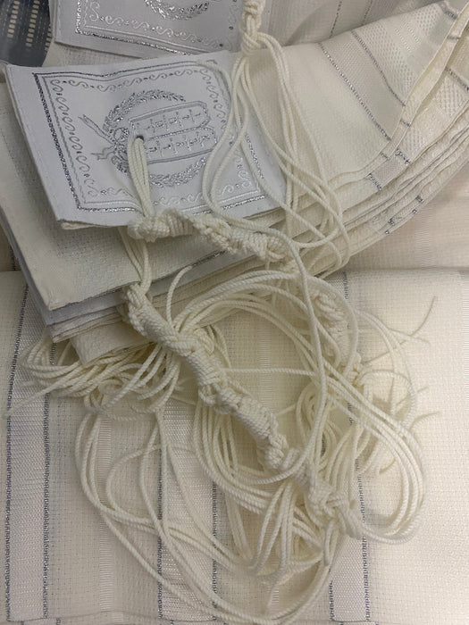 Tashbetz Non Slip Wool Tallit with Thin Silver Stripes Sefaradi