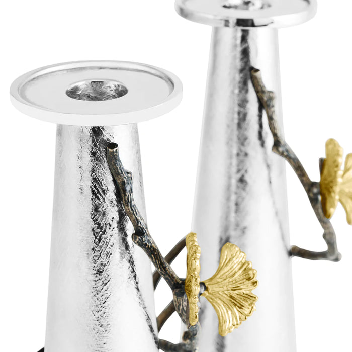 Butterfly Ginkgo Silver Candleholders